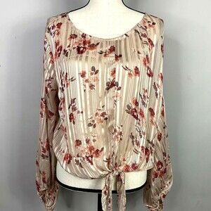 Crave Fame NWT Pullover Silky Blouse Tie At Hip Floral Size XL